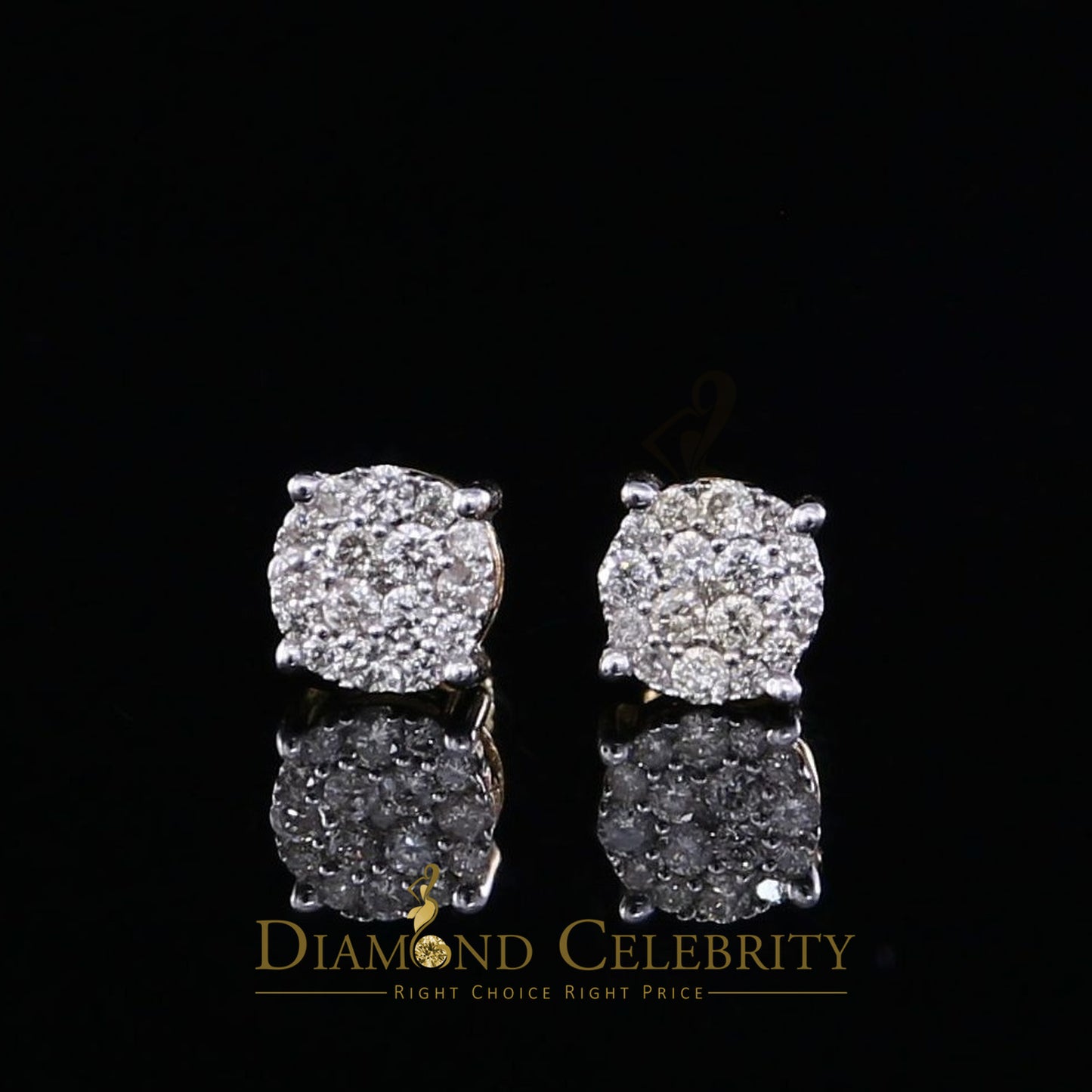 DiamondCelebritees 0.50CT Real Diamond 10K Real Yellow Gold Men's/Women's Stud Round Earring