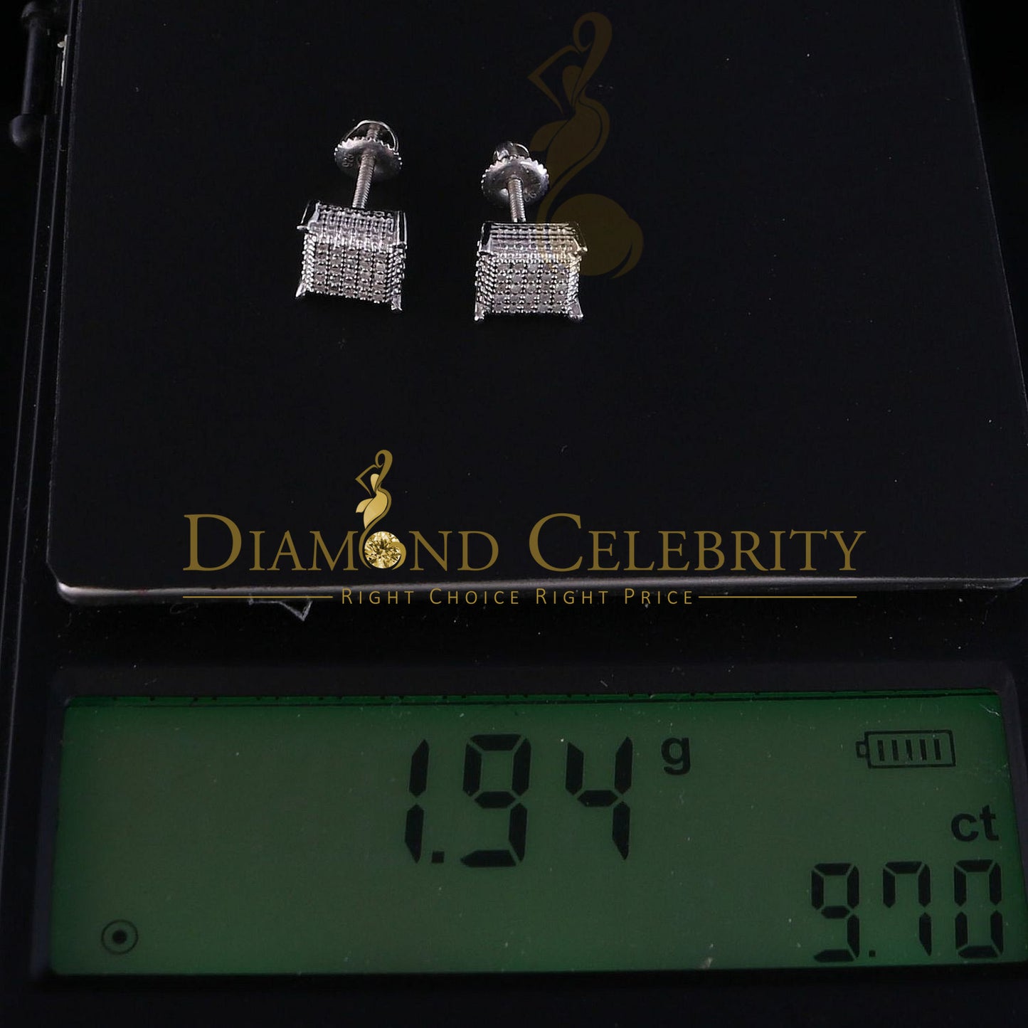 DiamondCelebritees Aretes Para Hombre 925 Silver 0.15ct Diamond Women & Men Square White Earrings