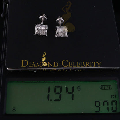 DiamondCelebritees Aretes Para Hombre 925 Silver 0.15ct Diamond Women & Men Square White Earrings