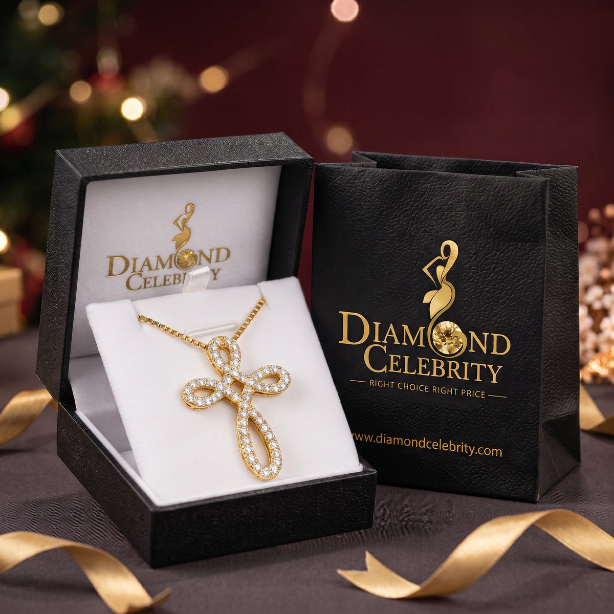 DiamondCelebritees 925 Silver Yellow 1inch Infinity-Style Openwork Pendant W/ 1.25ct Cubic Zirconia