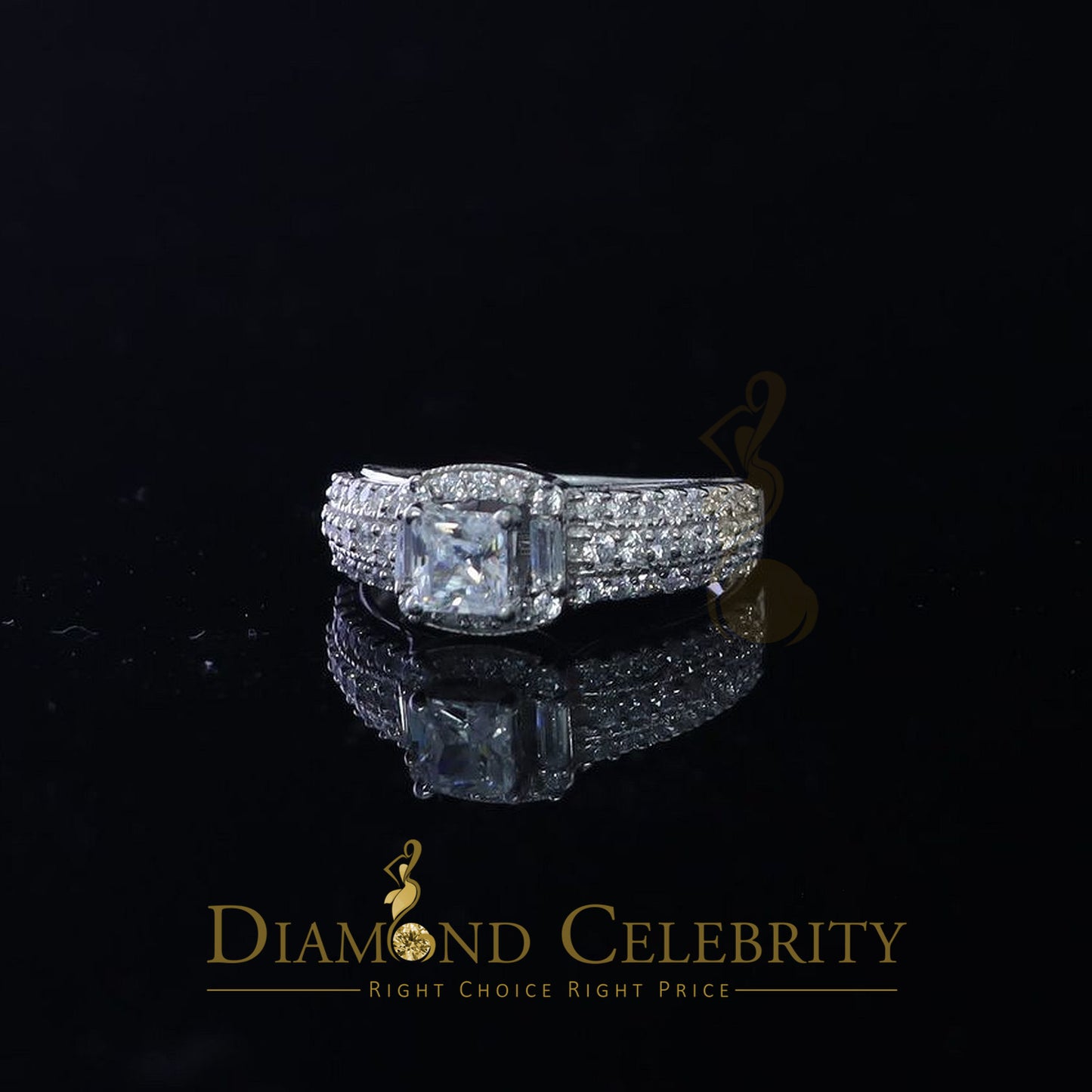 DiamondCelebritees 925 Sterling White Silver 2.50ct Cubic Zirconia Square Wedding Women's Ring SZ 7