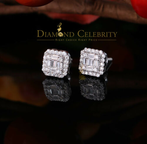 DiamondCelebritees  925 Hip Hop White Sterling Silver 0.64ct Cubic Zirconia Women's Square Earrings