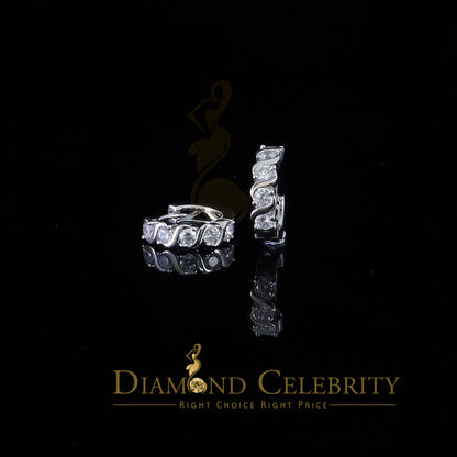 DiamondCelebritees  Hip Hop Men's White 925 Sterling Silver Cubic Zirconia 1 row Huggie Hoop Earring