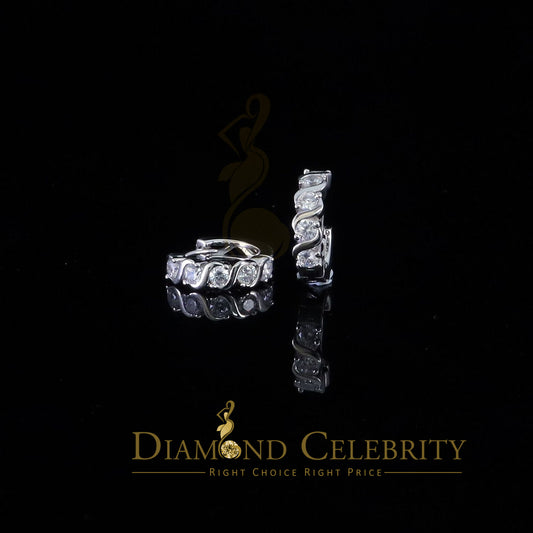 DiamondCelebritees  Hip Hop Men's White 925 Sterling Silver Cubic Zirconia 1 row Huggie Hoop Earring