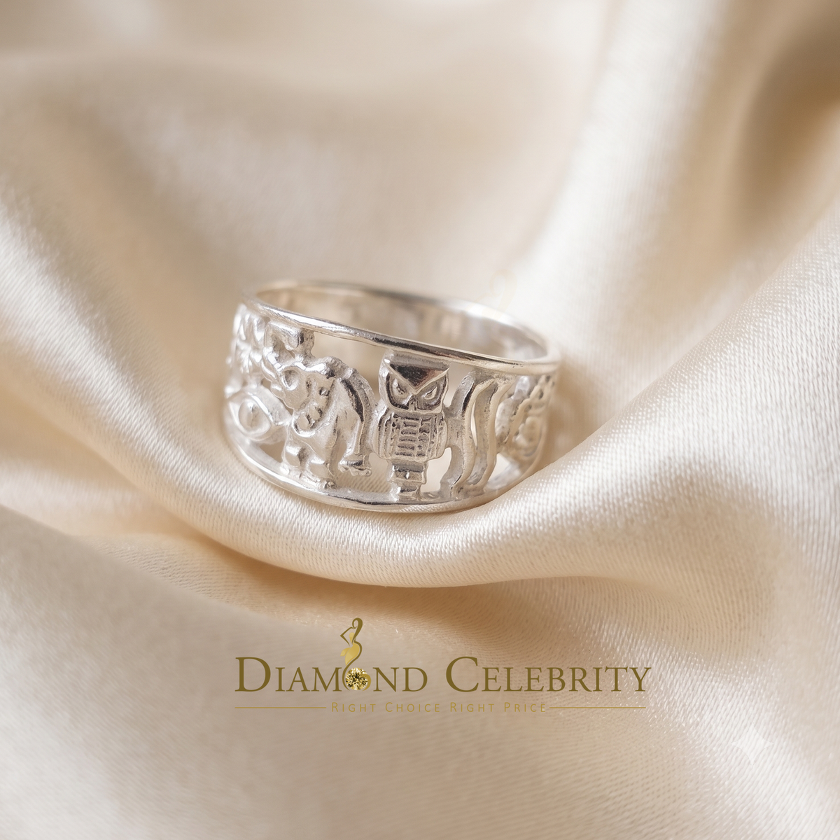 DiamondCelebritees Religious White 925 Sterling Silver Open Lucky Symbol Band Women's Ring SZ 7