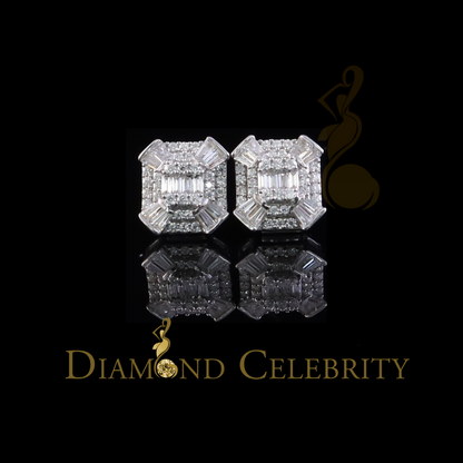 Diamondcelebritees 925 White Silver 1.25ct VVS 'D' Moissanite Rectangle Stud Earring Men's/Womens