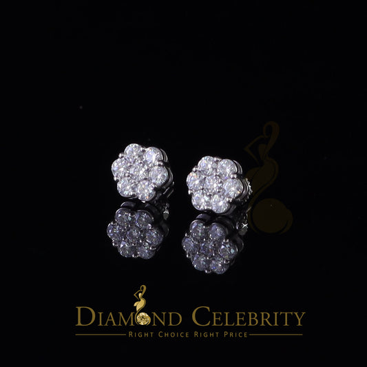 DiamondCelebritees 1.0ct Vvs 'D' Color Genuine Moissanite Stud FLORAL Earrings 10k Real White Gold