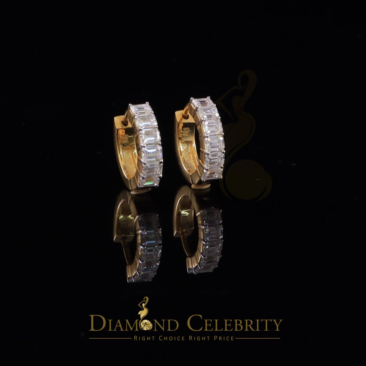 DiamondCelebritees 3.00ct Moissanite Emerald Yellow 925 Sterling Silver Women's Hoop Earrings