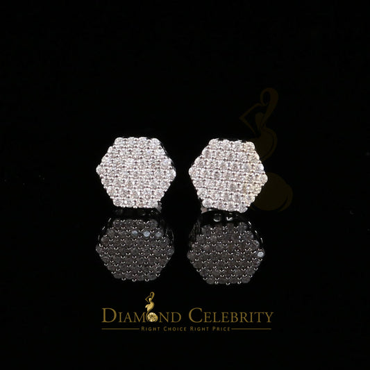 DiamondCelebritees  925 White Silver 0.74ct Screw Back Hip Hop Cubic Zirconia Women Hexagon Earrings