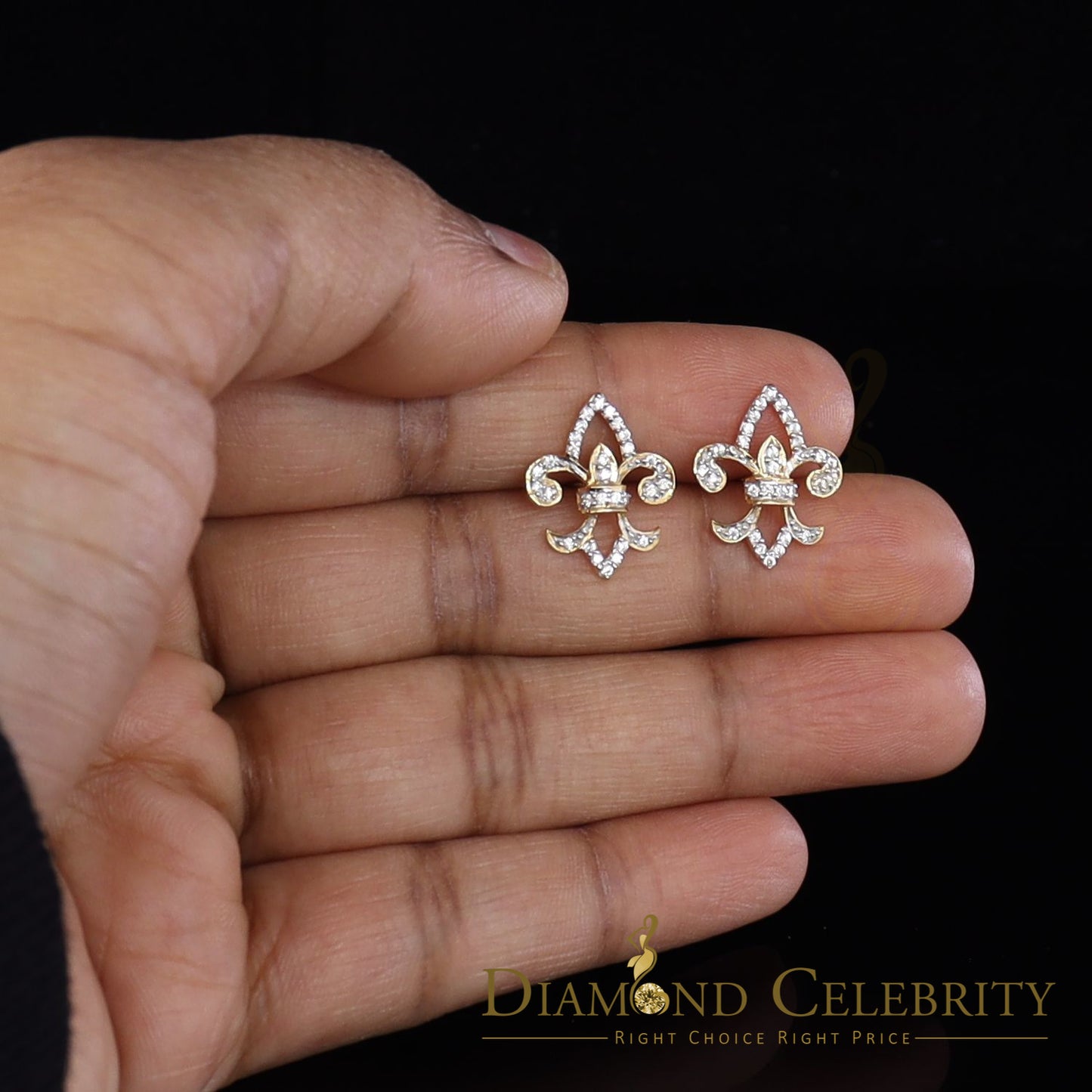 DiamondCelebritees  925 Yellow Silver 0.60ct Cubic Zirconia Fleur de Lis Screw Back Women's Earrings