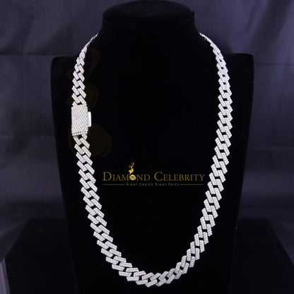 DiamondCelebritees 925 Silver 35ct Moissanite White Men's Cuban Necklace SZ20 inch & 14mm Width