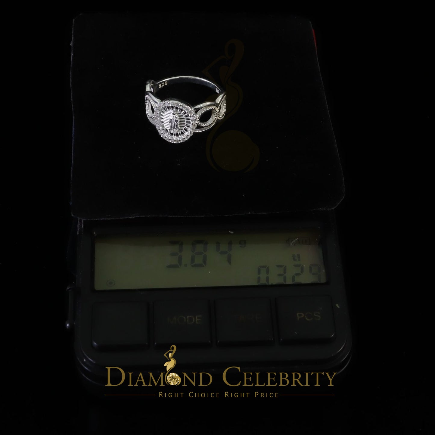 DiamondCelebritees Our Lady Guadalupe White CZ 925 Silver Virgin Merry in Aura Women's Ring SZ 10
