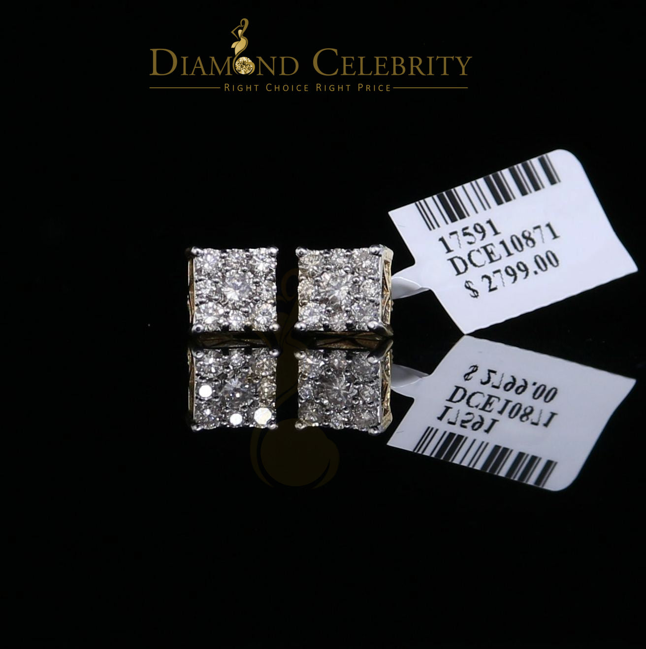 DiamondCelebritees 10K Real Yellow Gold Real Diamond 0.75CT Men's/Women's Stud Square Earring