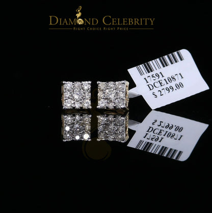 DiamondCelebritees 10K Real Yellow Gold Real Diamond 0.75CT Men's/Women's Stud Square Earring