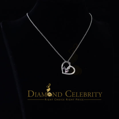 DiamondCelebritees  Two Stones Pink Blue Heart Solitaire 0.1ct Silver Diamonds White Charm Pendant