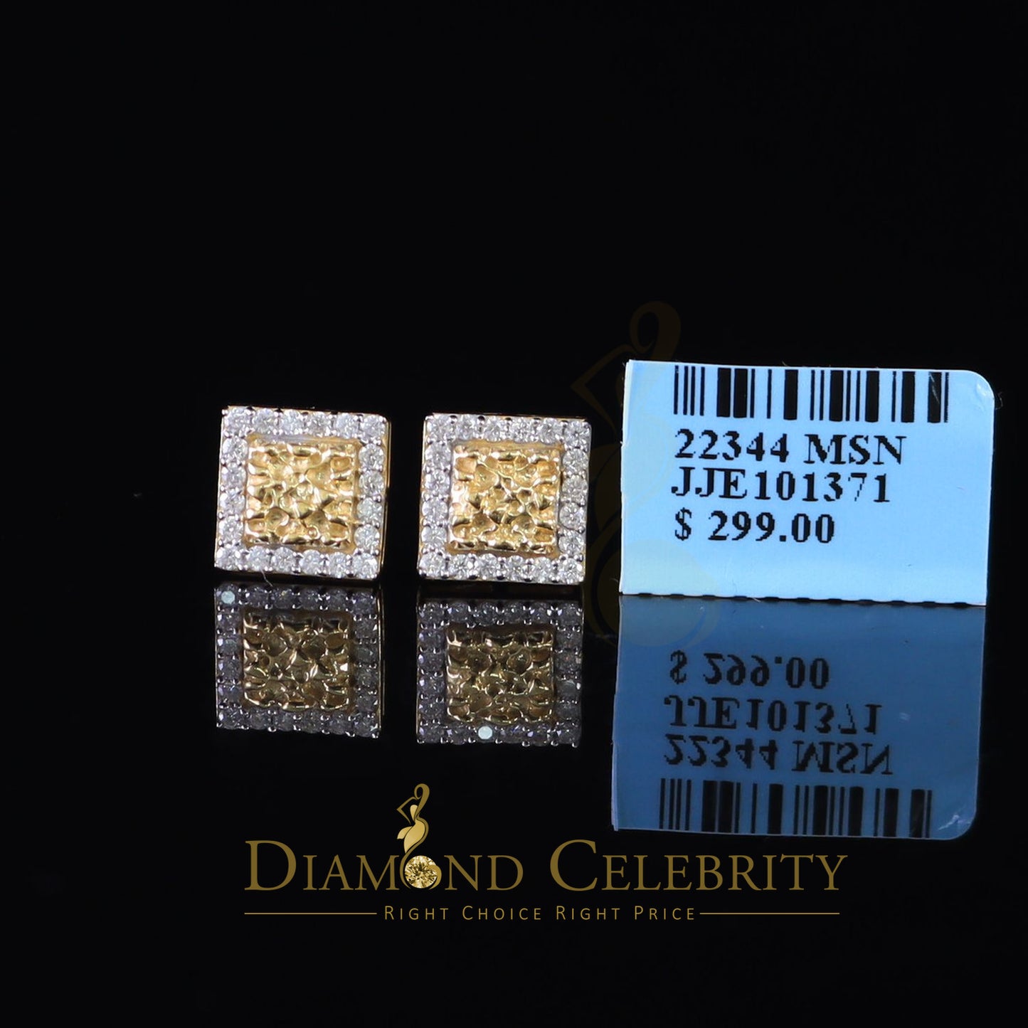 DiamondCelebritees 1.00ct Moissanite Yellow 925 Sterling Silver Women's Square Shape Nugget Earring