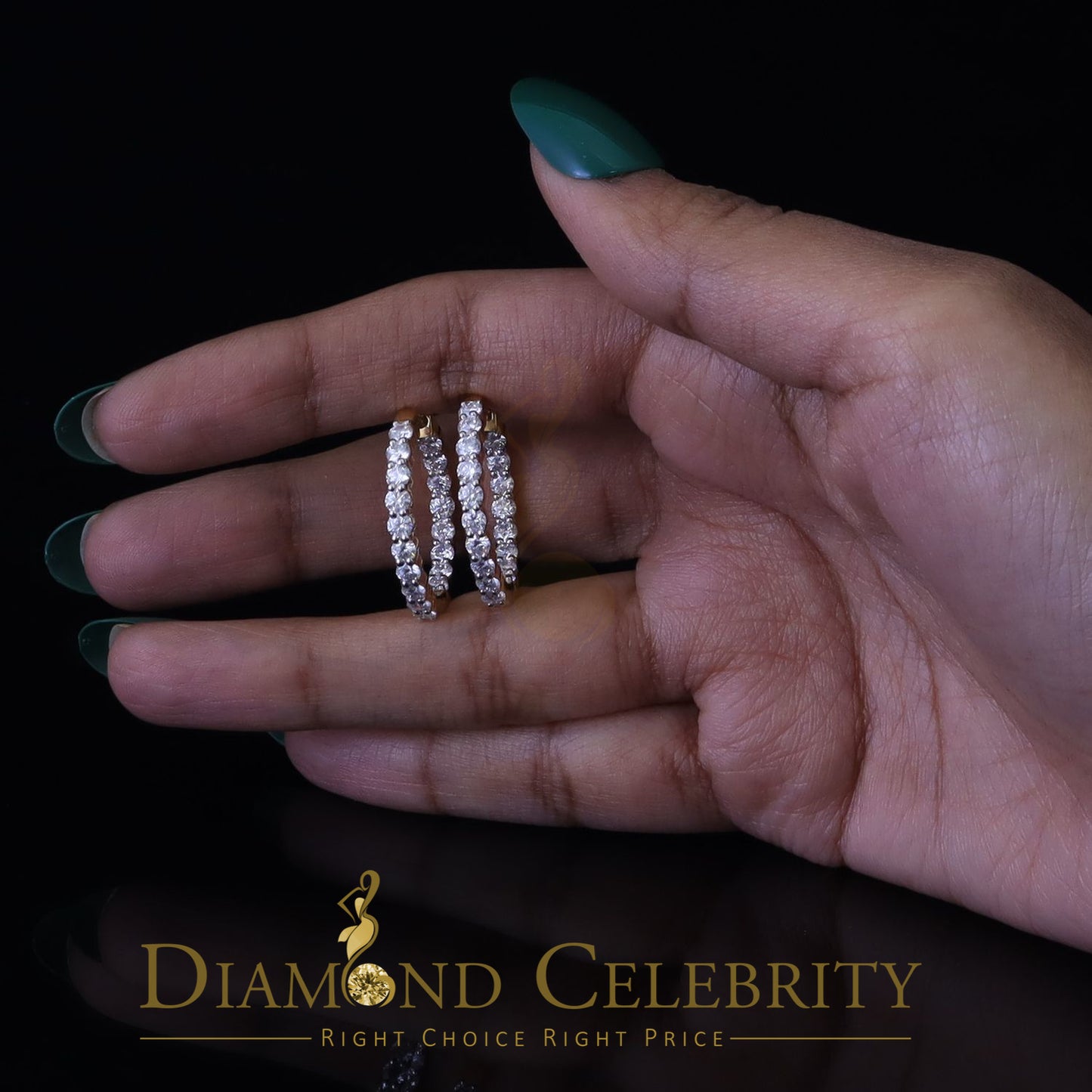 DiamondCelebritees 4.00ct Moissanite Yellow 925 Sterling Silver Women's In and Out Hoop Earrings