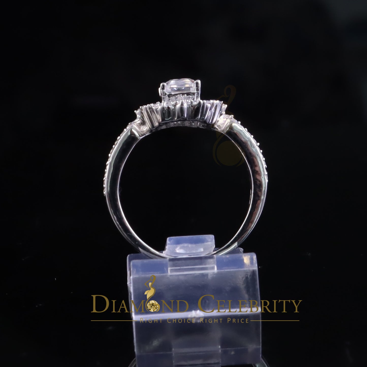 DiamondCelebritees Emerlard Cut White 925 Silver 2.00ct VVS D Moissanite Square Ring SZ 7 for Women