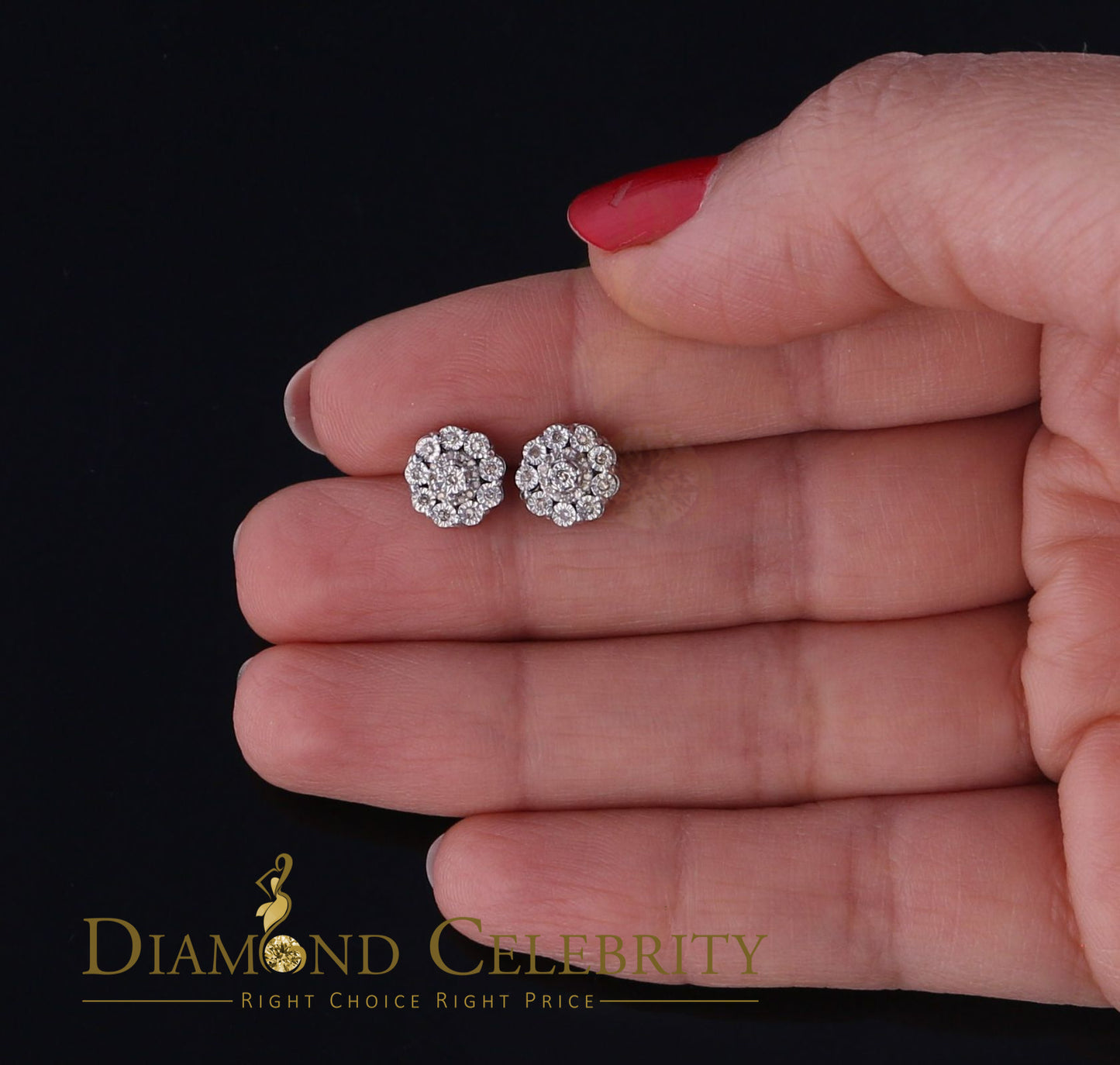 DiamondCelebritees 0.15ct Diamond 925 Sterling Silver White Floral Earrings For Men's / Women's