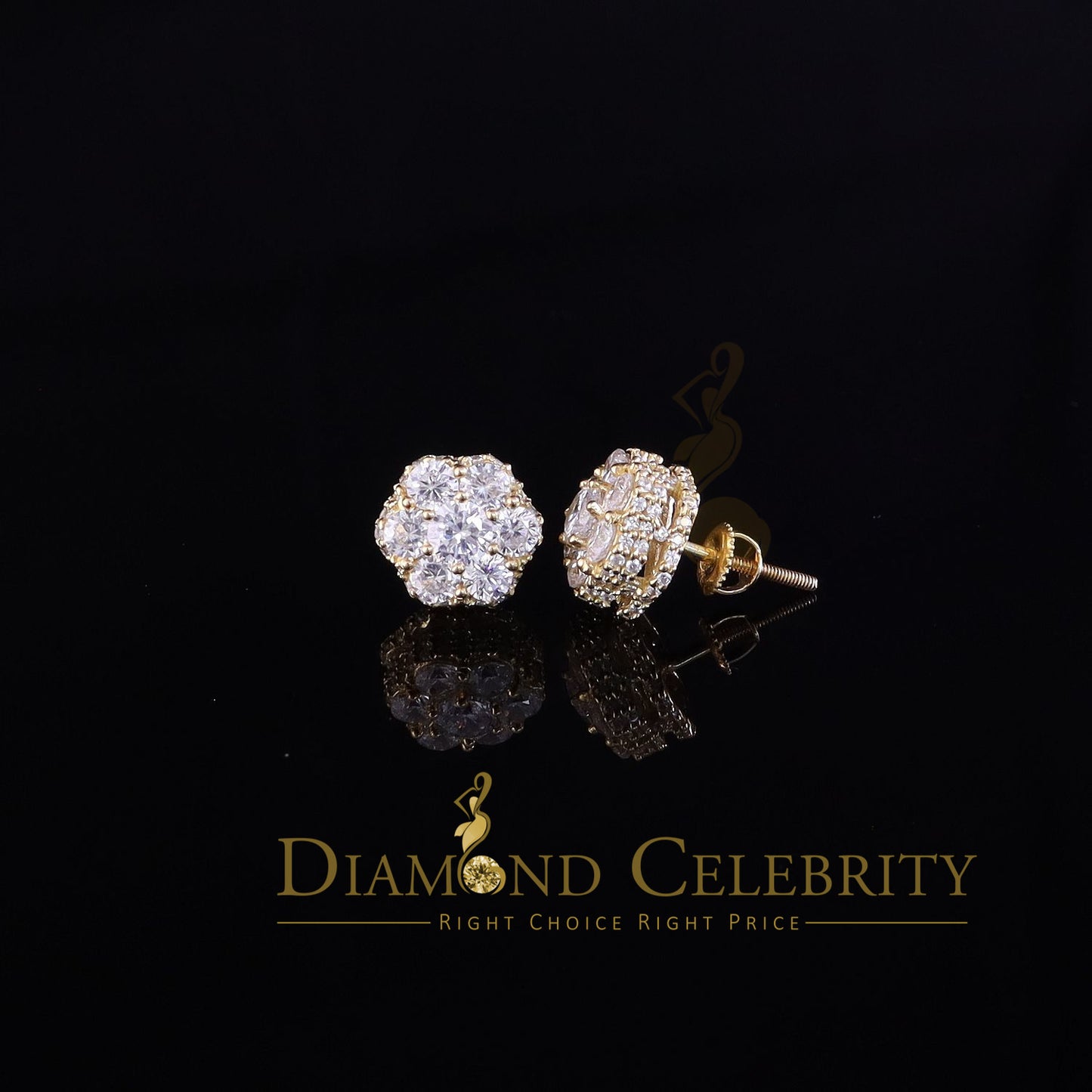 DiamondCelebritees  Round Style Earring 2.00ct Cubic Zirconia 925 Sterling Silver Yellow for He/She