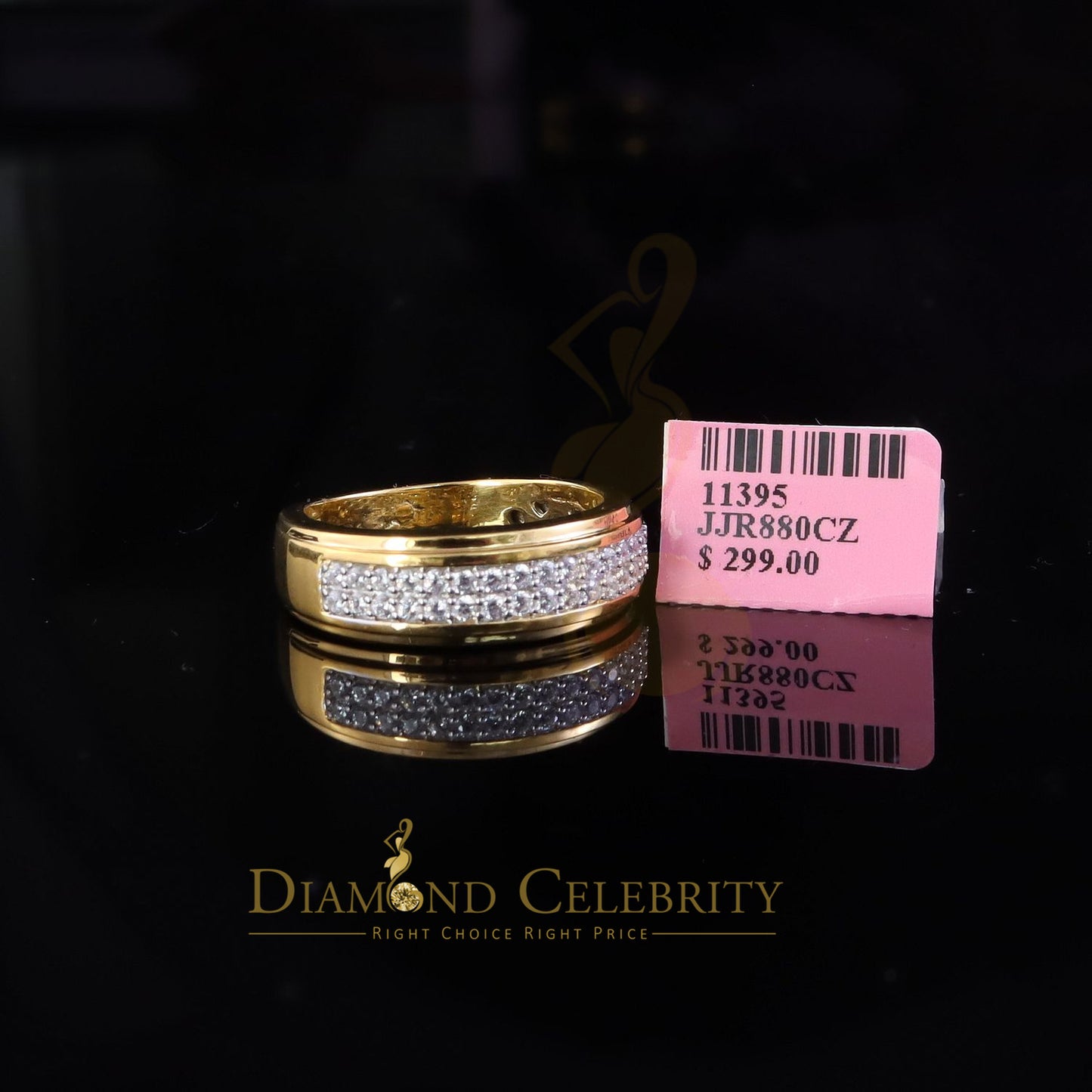 DiamondCelebritees Men's 1.25ct Cubic Zirconia Yellow Silver Round Adjustable Ring From SZ 9 to 11