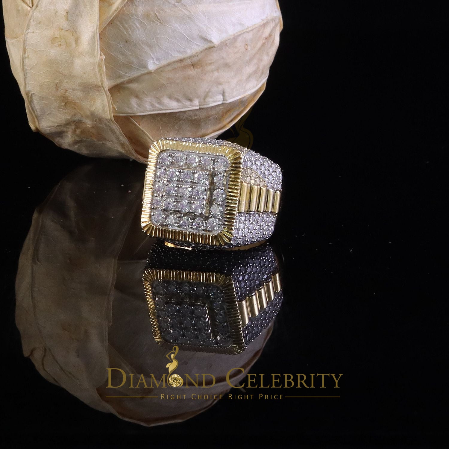 DiamondCelebritees Men's 925 Sterling Silver 6.50ct VVS 'D' Moissanite Square Yellow Rings Size 10