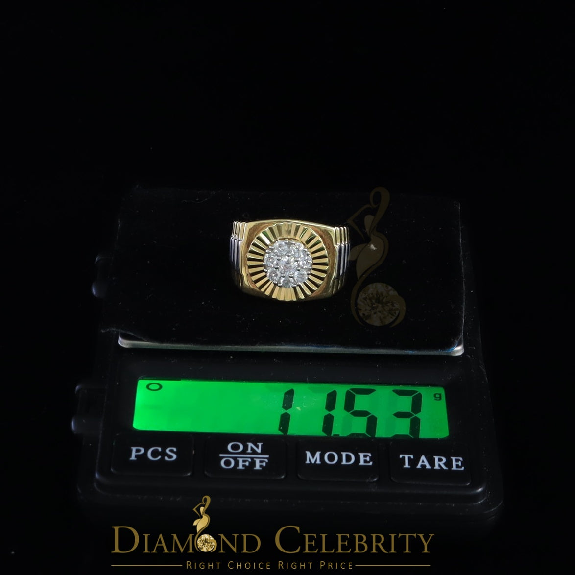 DiamondCelebritees Men's Yellow 925 Sterling Silver 1.80ct Round Cubic Zirconia Ring Size 8