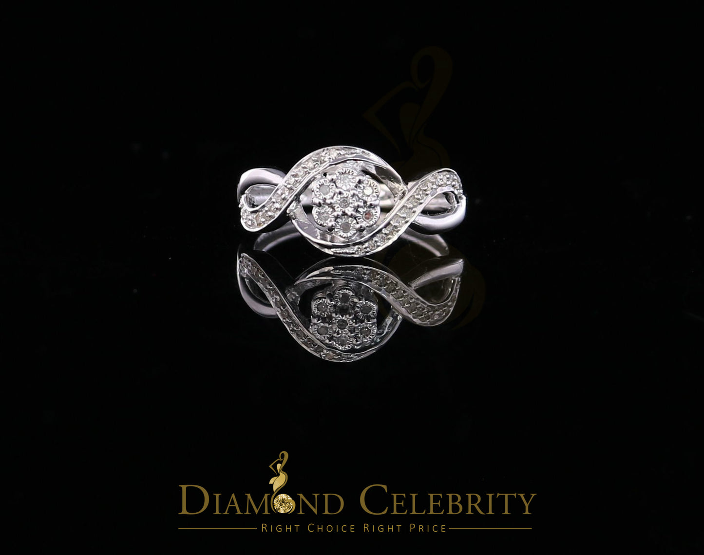 DiamondCelebritees 0.15 CT Real Diamond 925 Sterling Silver White Geometrical Womens Ring Size 7