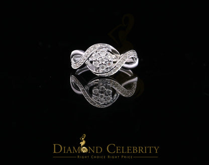 DiamondCelebritees 0.15 CT Real Diamond 925 Sterling Silver White Geometrical Womens Ring Size 7