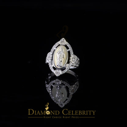 DiamondCelebritees White 925 Silver Saint Jude Thaddeus CZ Women's Medallion Religious Ring SZ 6