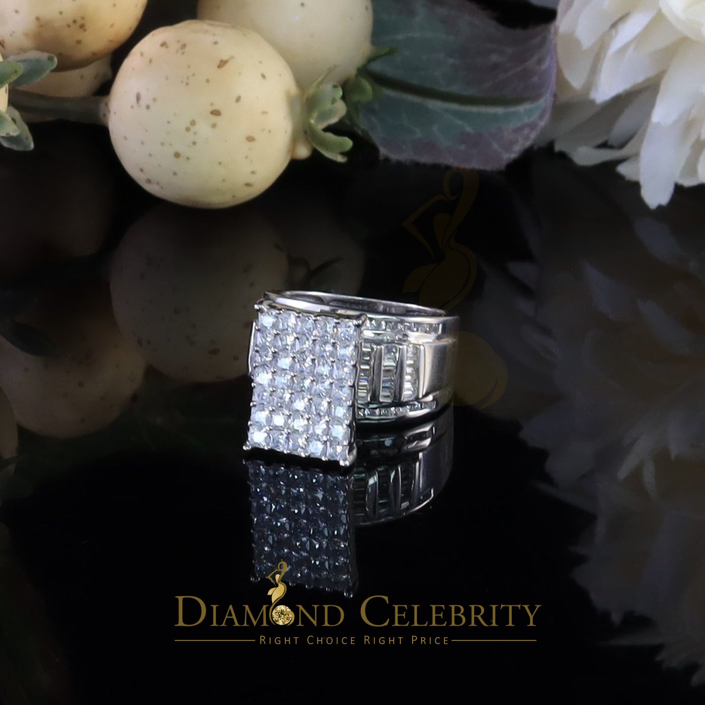 DiamondCelebritees 925 Sterling White Silver Square 4.20ct Cubic Zirconia Womens Ring Size 8