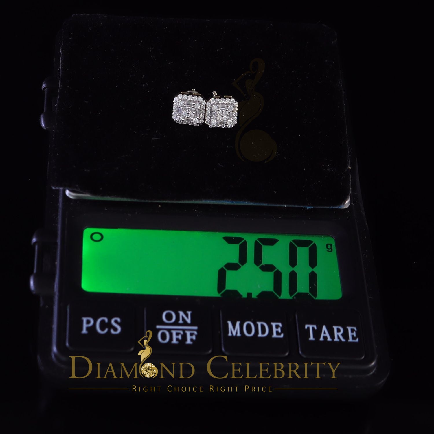 DiamondCelebritees  0.98ct Cubic Zirconia 925 Yellow Silver Women's & Men's Hip Hop Square Earrings