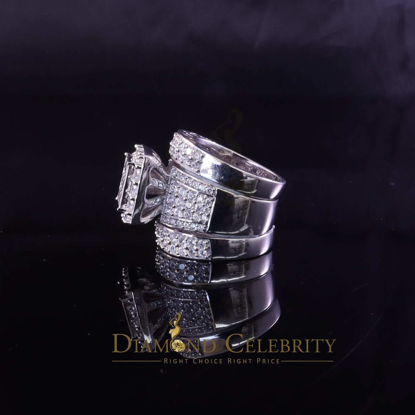 DiamondCelebritees 12.60ct Cubic Zirconia White SterlingSilver Men's/Women 3PC Wedding Rings Size 9