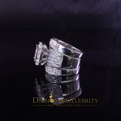 DiamondCelebritees 12.60ct Cubic Zirconia White SterlingSilver Men's/Women 3PC Wedding Rings Size 9