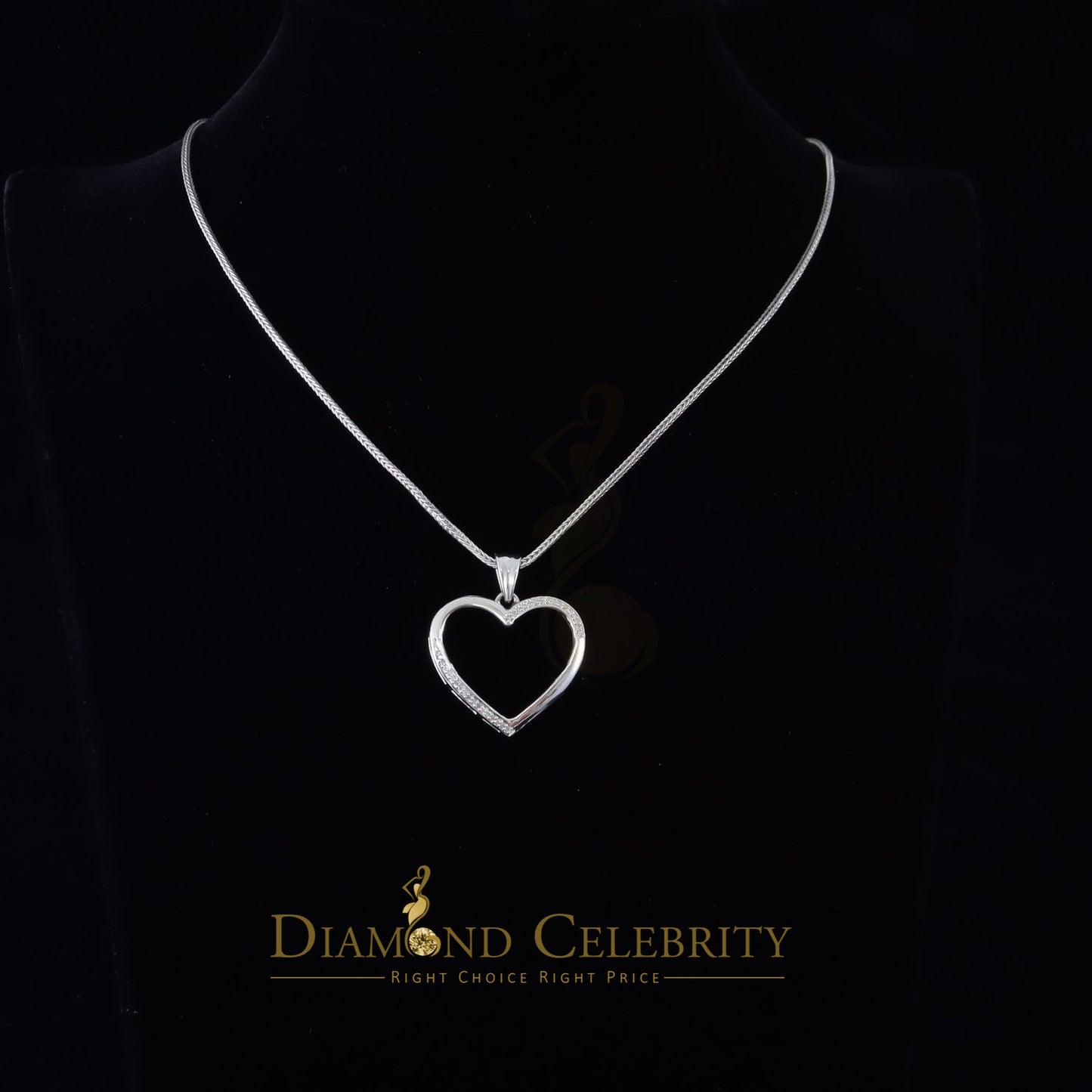 DiamondCelebritees  Real 0.12CT Diamond HEART in 925 Sterling Silver White Charm Necklace Pendant