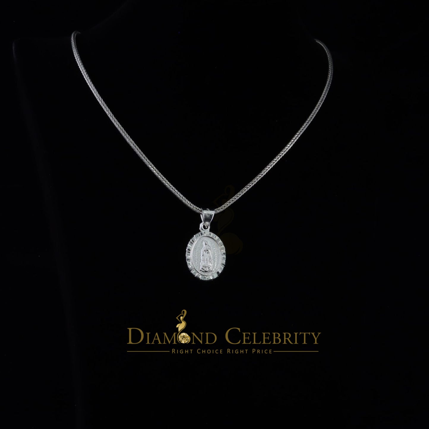 DiamondCelebritees 925 Sterling Silver Lady Guadalupe Men's/ Women's Pendant White Religious
