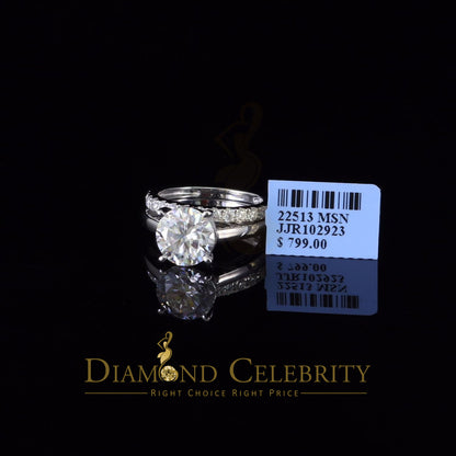 DiamondCelebritees White 5.00ct Moissanite Sterling Silver Men/Women Bridal Ring Round Shape Size 8