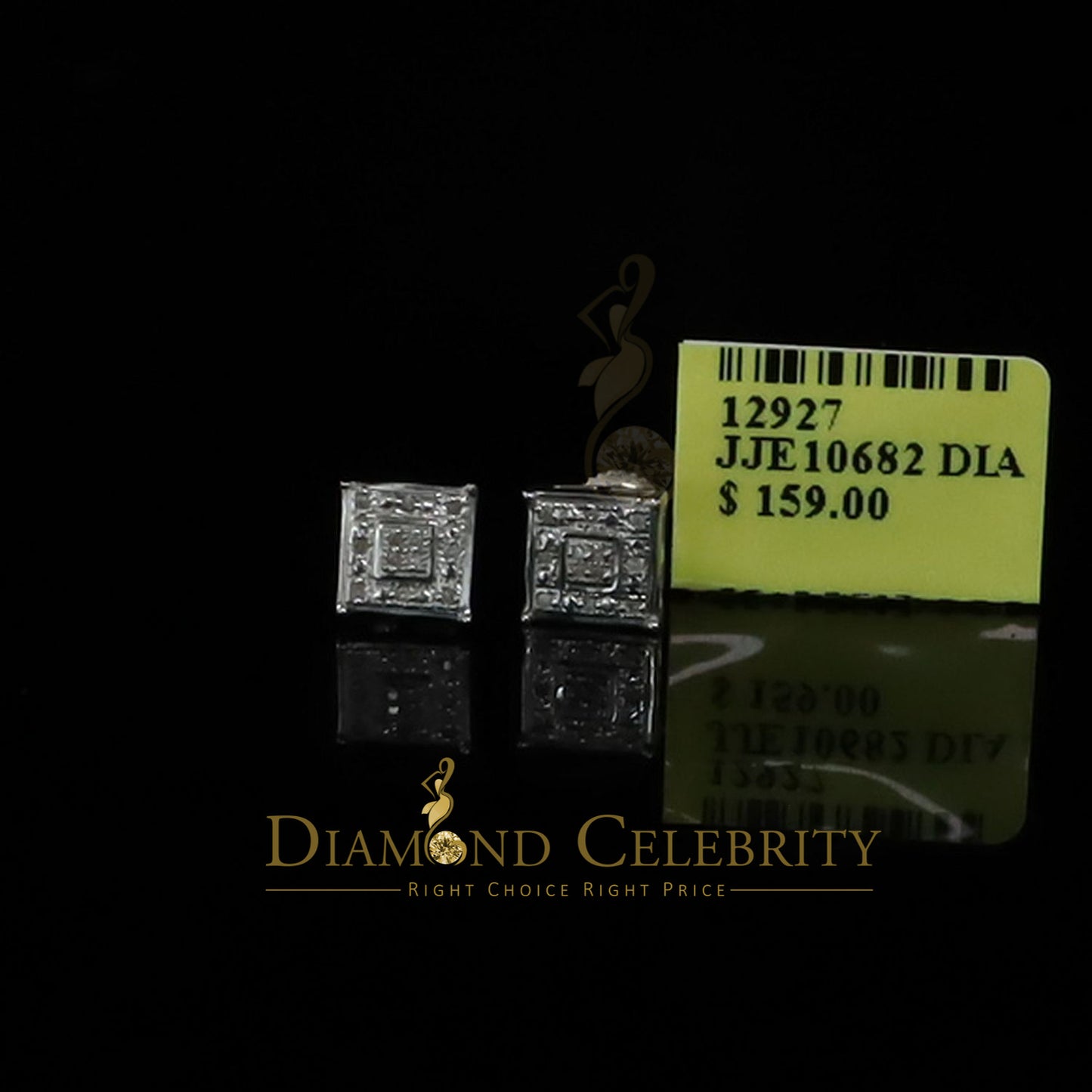 DiamondCelebritees 0.05ct Diamond 925 Sterling Silver White Stud Women's & Men's Square Earrings