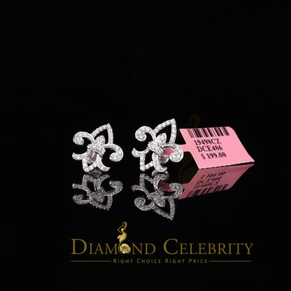 DiamondCelebritees  925 White Silver 0.60ct Cubic Zirconia Fleur de Lis Screw Back Women's Earrings