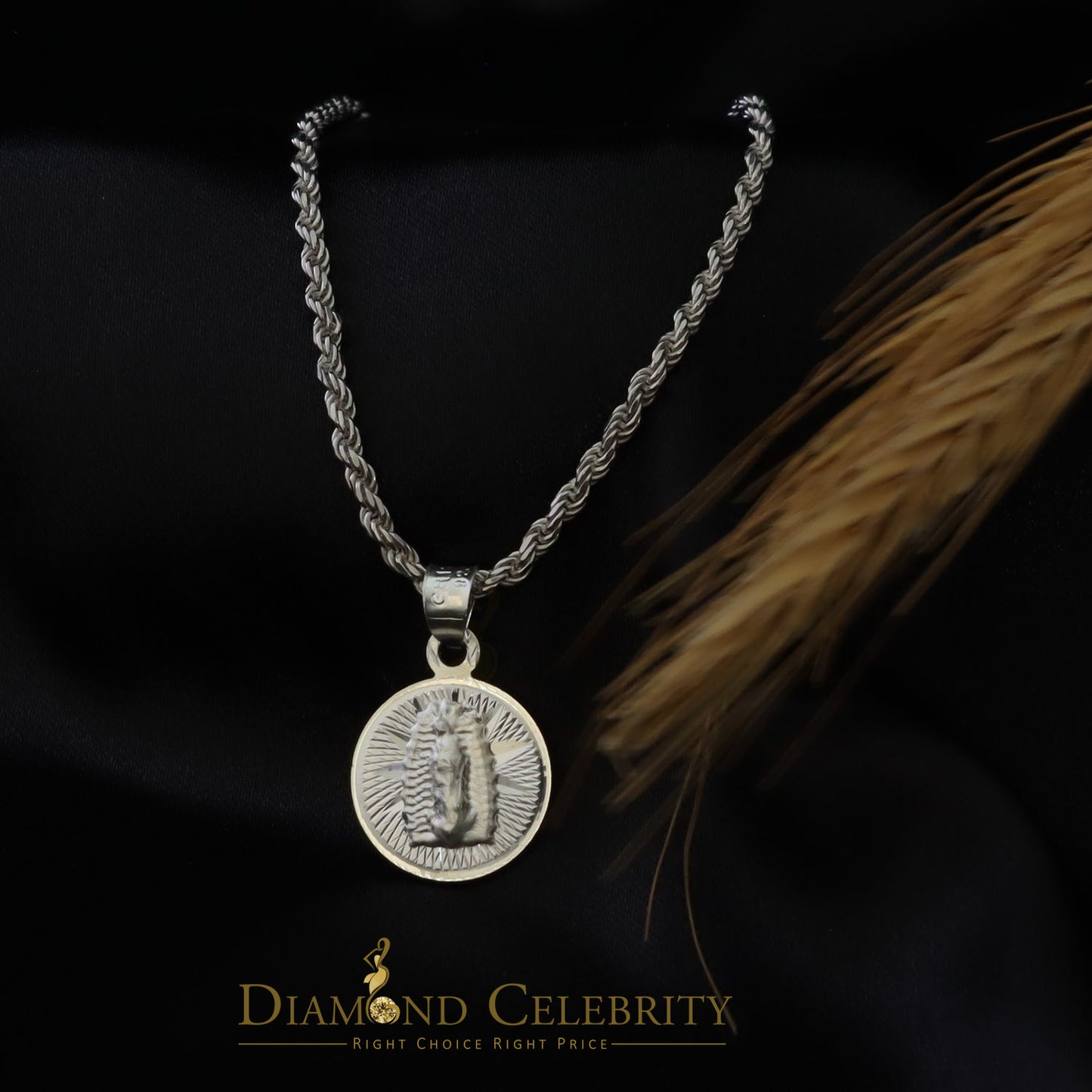 DiamondCelebritees Double Side Jesus & Gudalupe Men's/Women's Pendant Religious 925 Sterling Silver