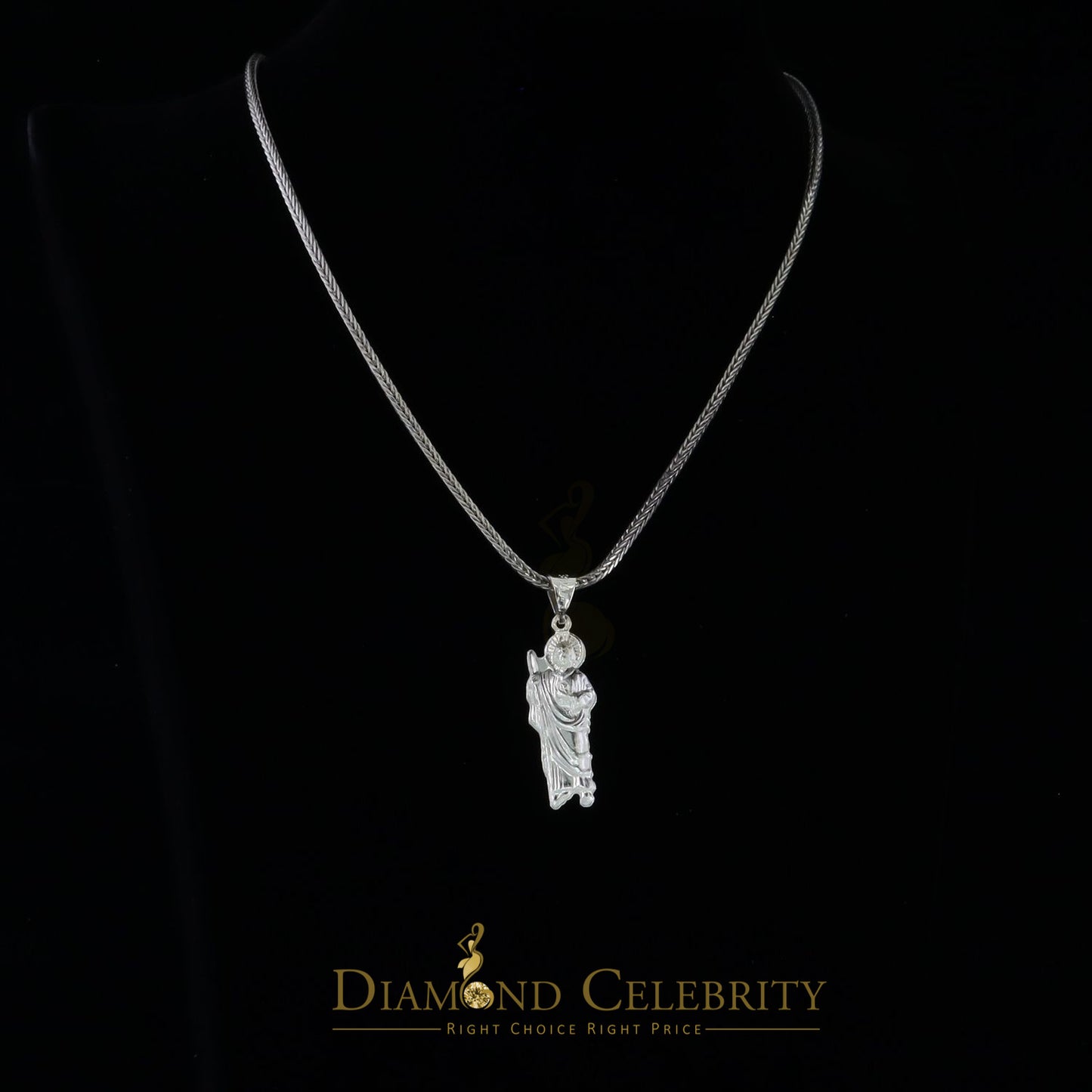 DiamondCelebritees 925 Sterling Silver Men's/Women's Saint Jude Figure Pendant White Religious