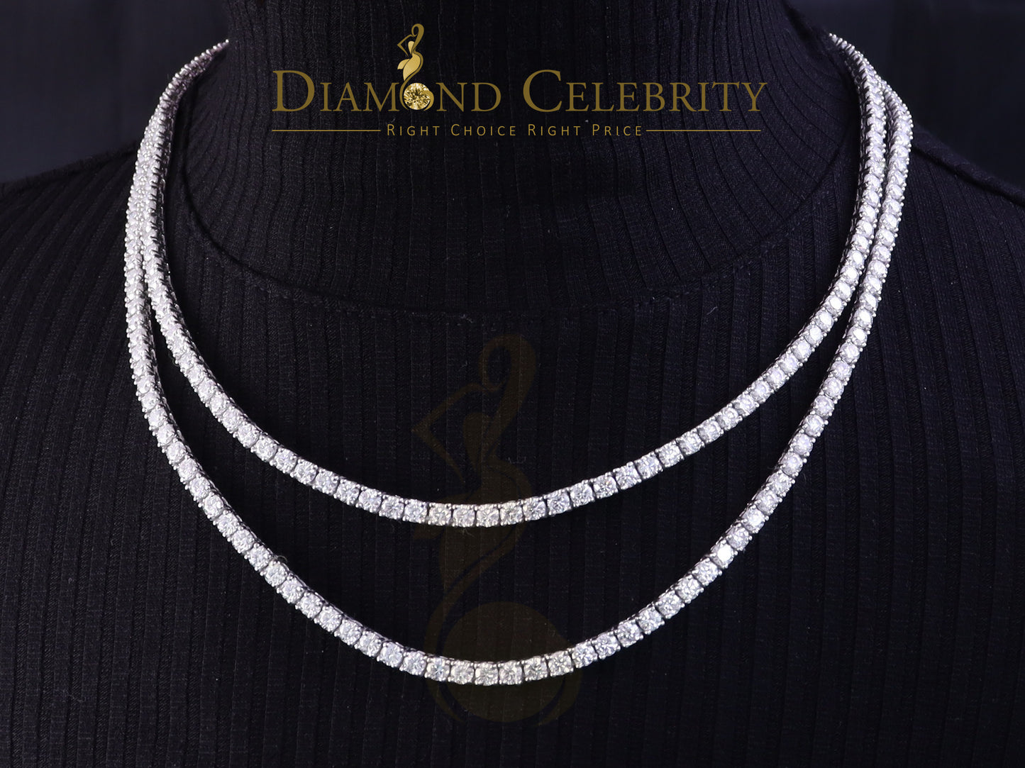 DiamondCelebritees Tennis Men's Necklace 925 Silver White 55ct Moissanite size 22inch & Width 4mm