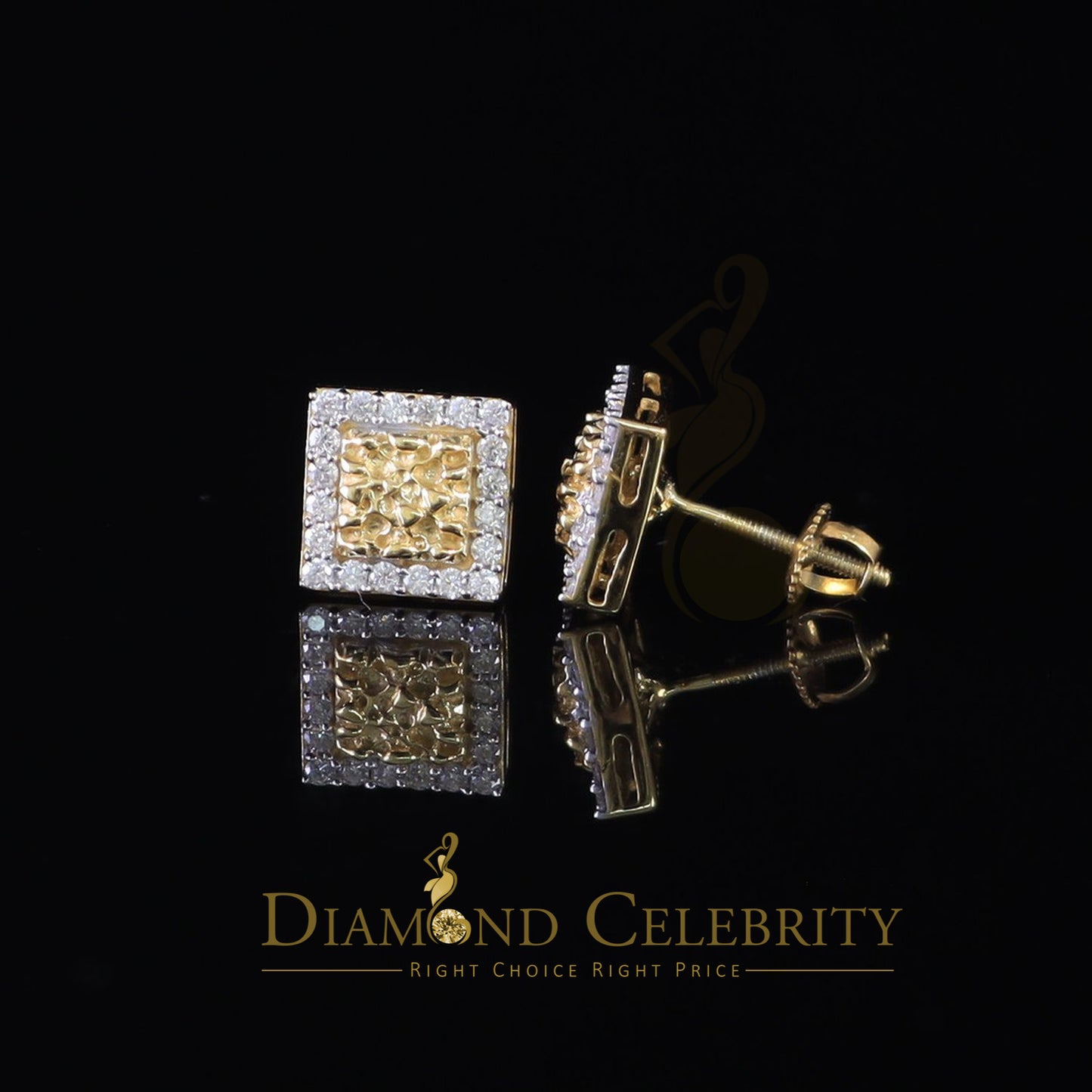 DiamondCelebritees 1.00ct Moissanite Yellow 925 Sterling Silver Women's Square Shape Nugget Earring