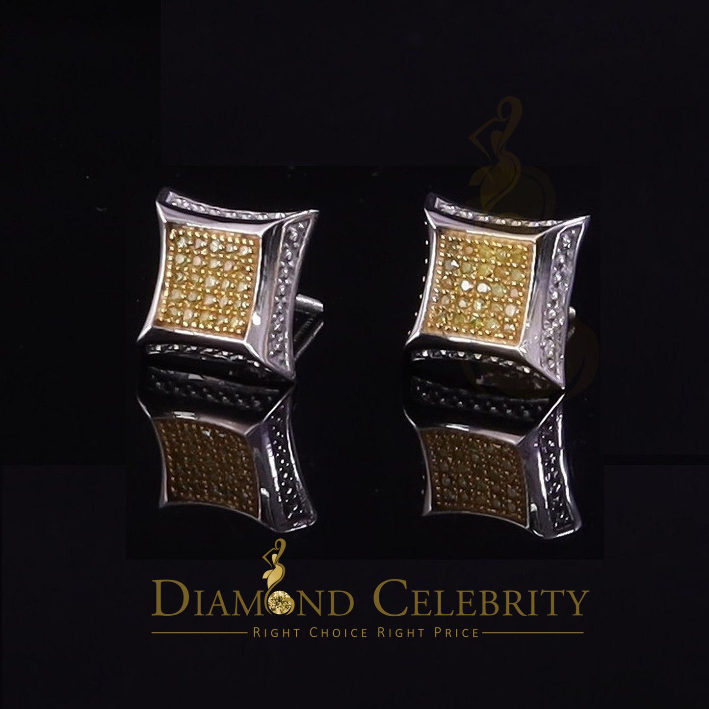 DiamondCelebritees Kite Shape 0.15ct Genuine Yellow Diamond 3D Earring 925 Sterling White Silver