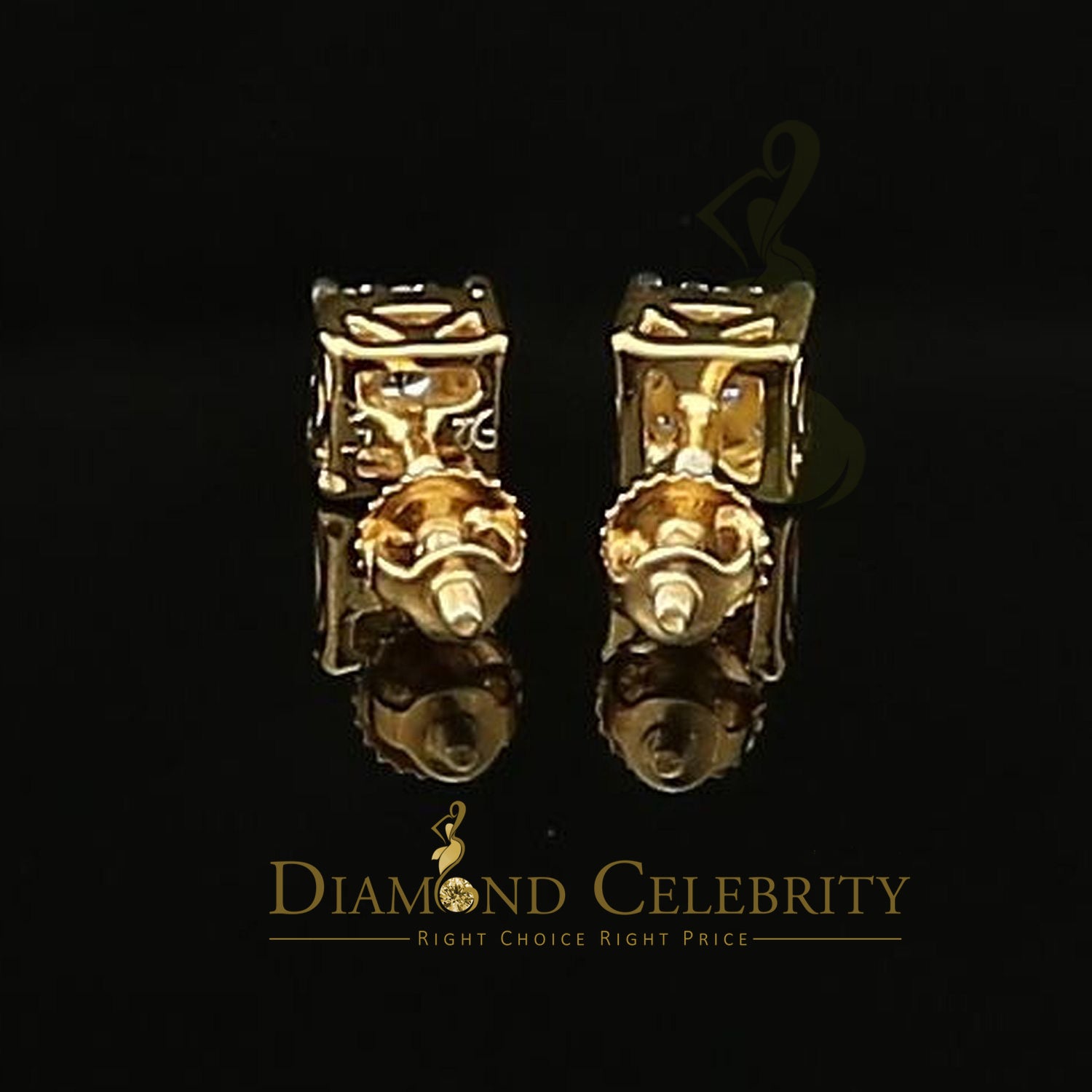 DiamondCelebritees  0.34ct Cubic Zirconia Hip Hop 925 Yellow Silver Women's & Men's Square Earrings