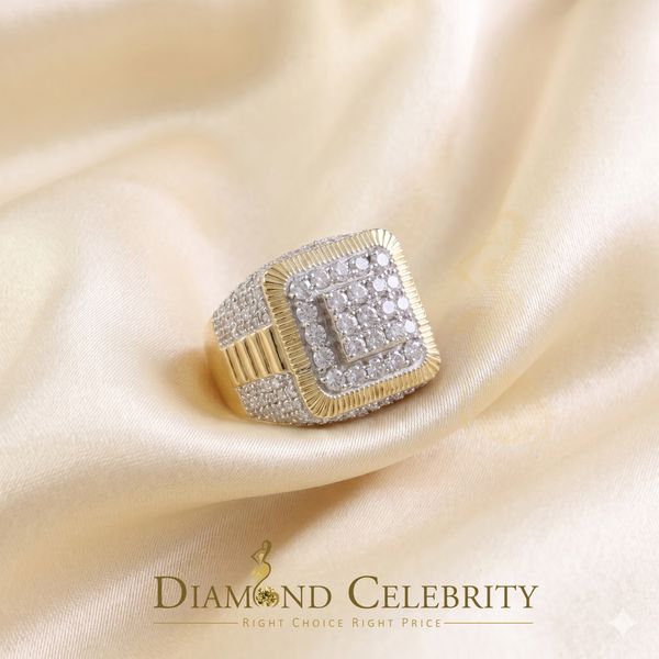 DiamondCelebritees Men's 925 Sterling Silver 6.50ct VVS 'D' Moissanite Square Yellow Rings Size 10