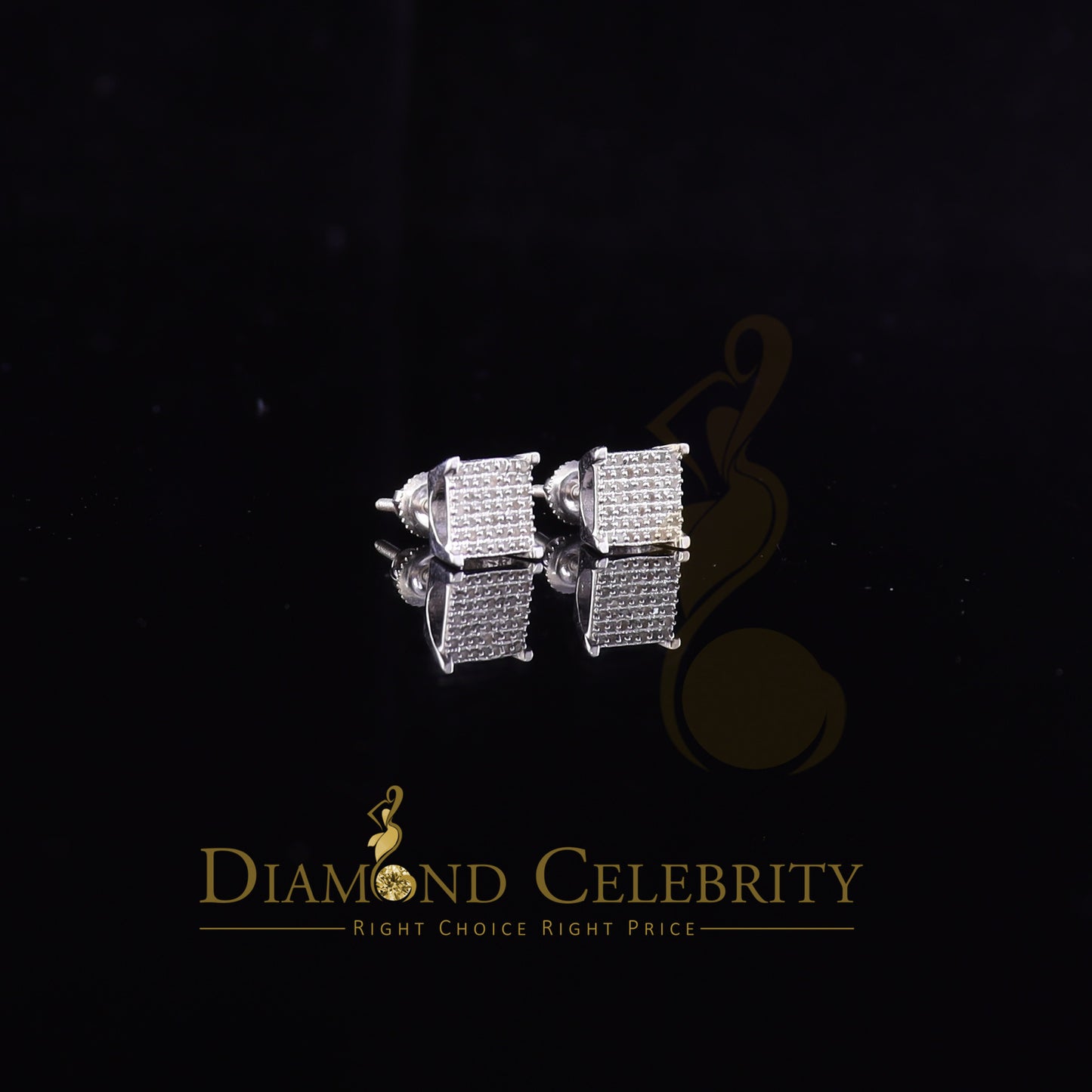DiamondCelebritees 925 White Silver 0.25 ct Square Real Genuine Diamond Stud Men's Fashion Earrings