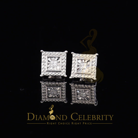 DiamondCelebritees 0.10ct Diamond Stud Squre Earrings For Women White 925 Sterling Silver For Men