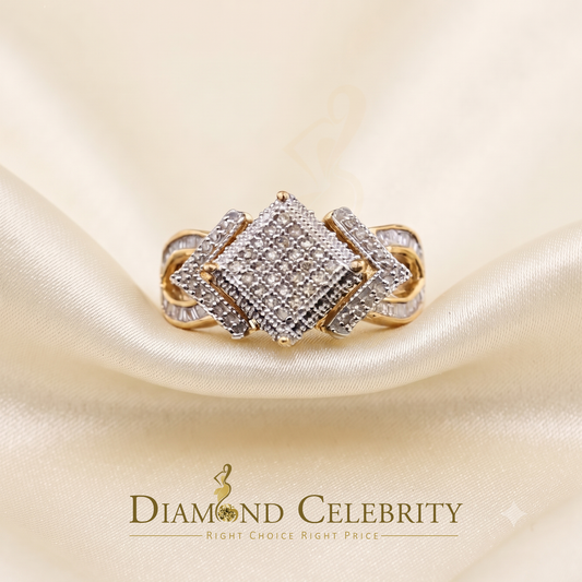 DiamondCelebritees Yellow 925 Silver 0.50 CT Real Diamond Engagement Womens Square Ring Size 7