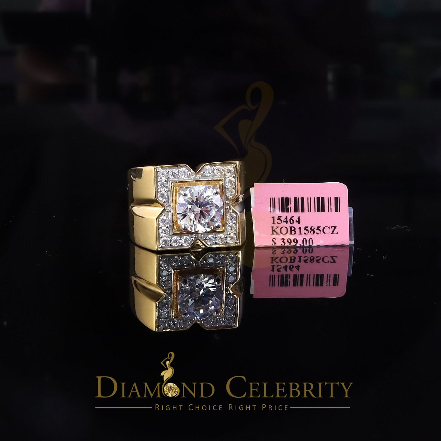 DiamondCelebritees 4.50ct Cubic Zirconia Yellow 925 Silver Men's Adjustable Ring SZ From 9 to 11